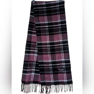 100% CASHMERE Made In Scotland Soft Plaid Winter Fringe Scarf UNISEX